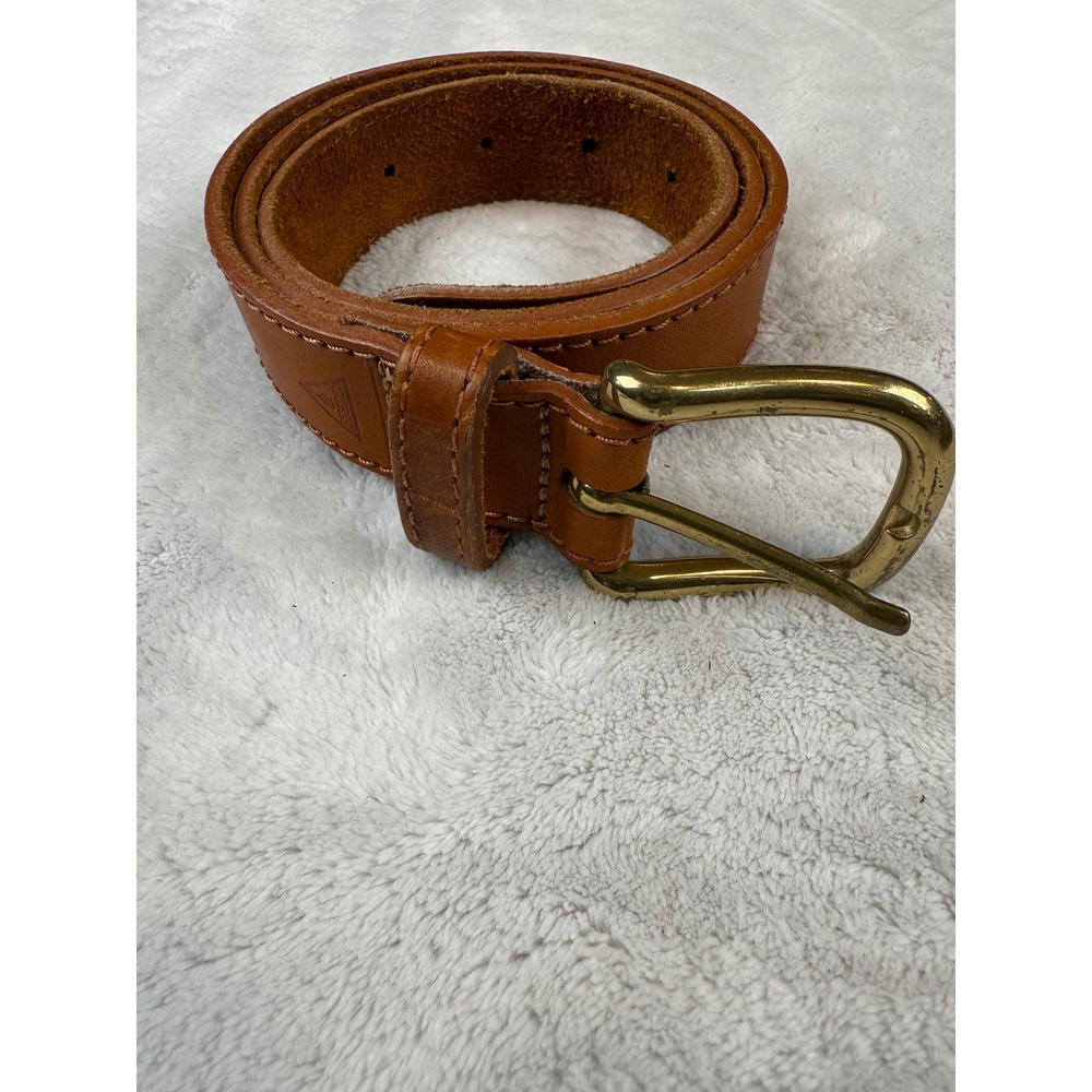 Vintage Guess USA Brown‎ Genuine Leather Belt Brass Buckle Made in USA
